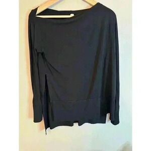 We The Free Luna Long Sleeve Top Blouse Side Slits Size XS Wide Neck Black